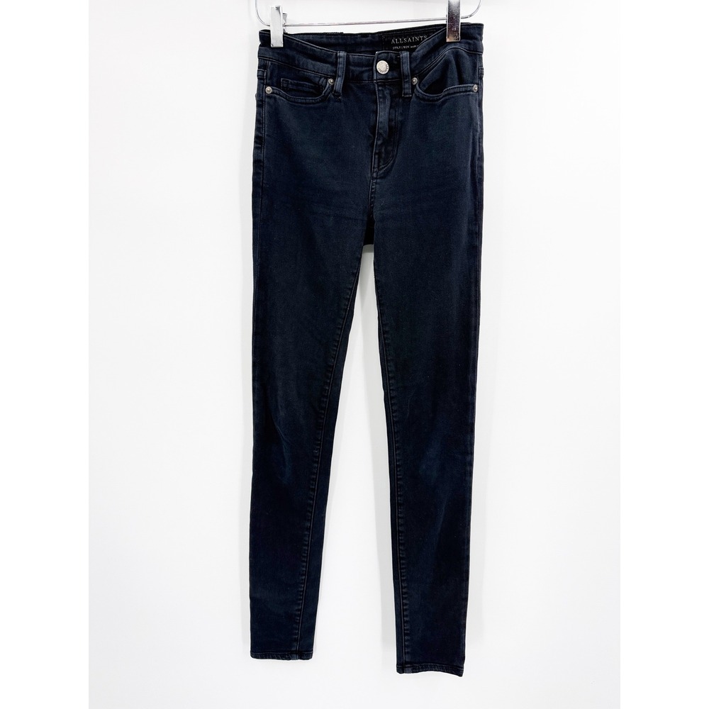 AllSaints Stilt Skinny Jeans Womens W24 Mast Garment Dye Washed Black Denim